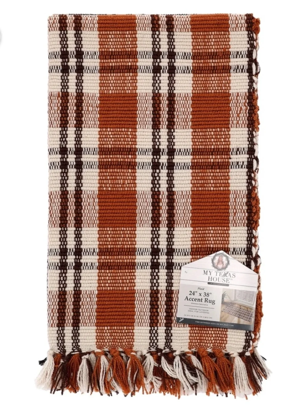 My Texas House Taupe Plaid Indoor/Outdoor Layering Rug, 24